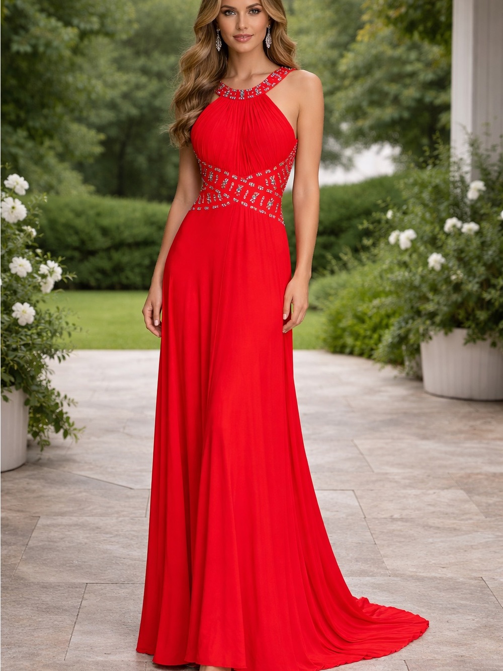 Red Rhinestone Halter Gown!